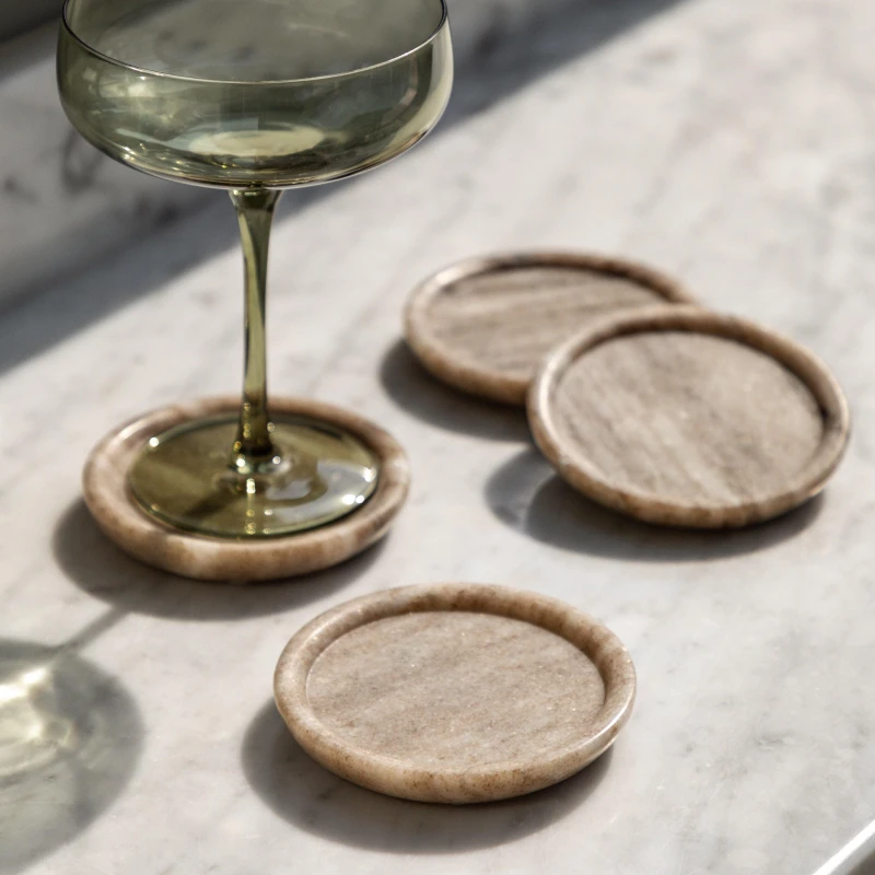 Image of Crossland Grove Astor Round Coasters S/4 Beige Marble, Brown 5.06109E+12