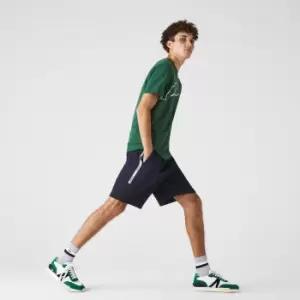 Image of Lacoste Mens Branded Bands Cotton Fleece Blend Shorts Size 4 - M Navy Blue