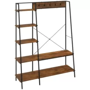 Image of HOMCOM Industrial Coat Rack Stand, Free Standing Hall Tree with 2-Tier Shoe Rack, 5 Hooks, 5 Side Shelves and Steel Frame for Hallway, Entrance, 117 x