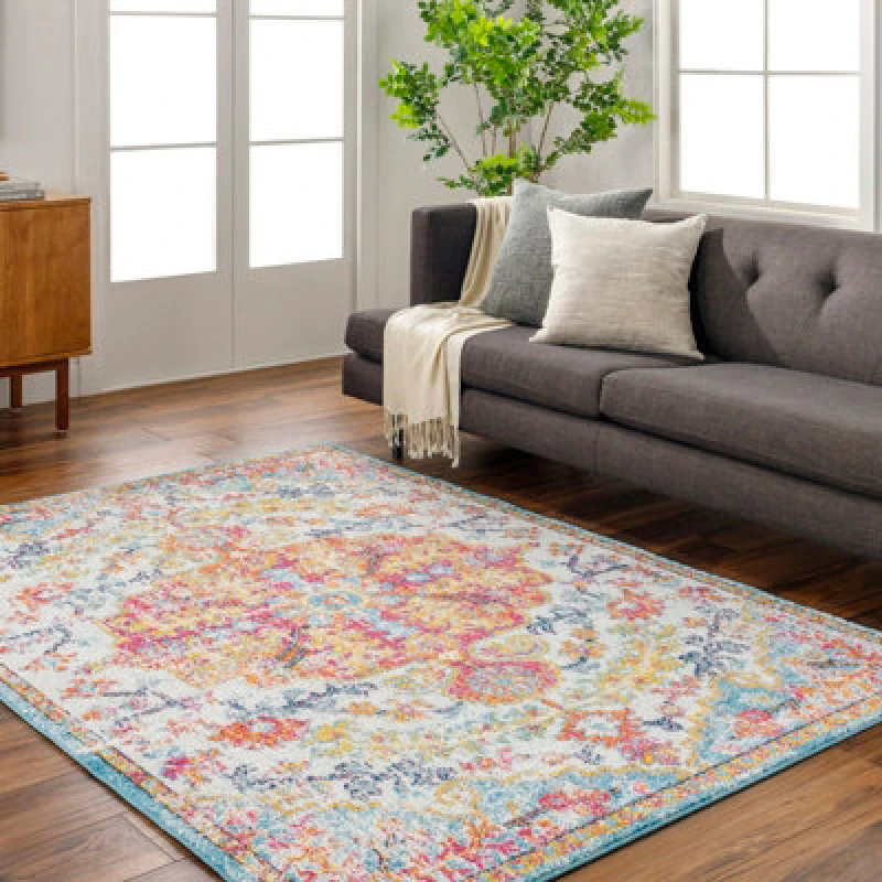 Image of Livabliss Vintage Oriental Boho Saffron/teal Lou Area Rug 120 X 170 Cm - Easy Care, Non Shedding, Ideal For Living Room & Bedroom