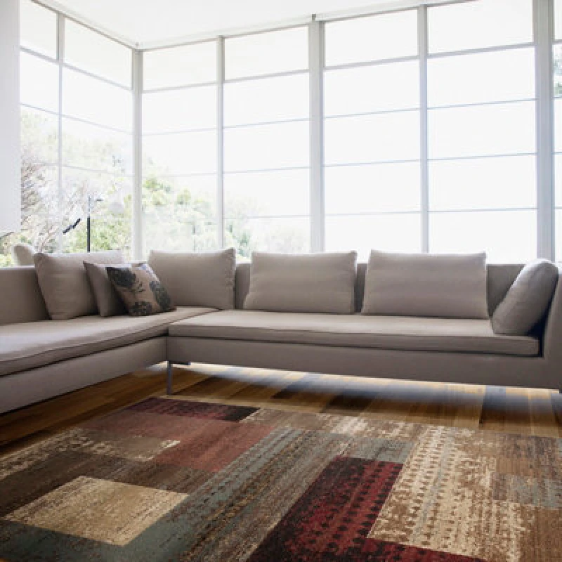 Image of Livabliss Riley-Modern Red Brown Grey Graphic Living Dining Bedroom Rug 160 X 230 Cm Easy Care, Non Shedding