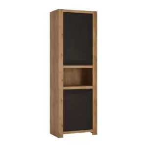 image of Havana 2 Door Tall Cupboard With Open Shelf In Lefkas Oak Effect With Matte Black Fronts