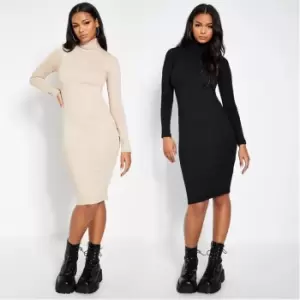 I Saw It First 2 Pack Cotton Rib Roll Neck Mini Dress - Black