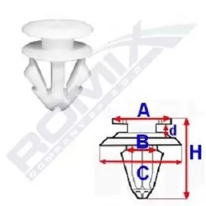 Image of ROMIX Clip, trim-/protection strip 12633 VW,AUDI,SEAT,GOLF II (19E, 1G1),Vento (1H2),Jetta II (19E, 1G2, 165),Touareg (CR7),Q7 (4MB)