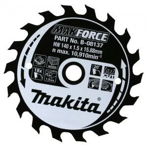 image of Makita MAKFORCE Wood Cutting Saw Blade 140mm 18T 15.8mm