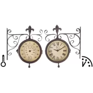 Image of Esschert Design Station Clock with Thermometer TF005 - Brown