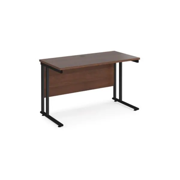 Image of Office Desk 1200mm Rectangular Desk With Cantilever Leg Walnut Tops With Black Frames 600mm Depth Maestro 25