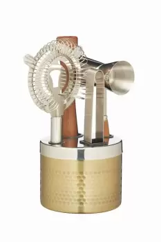 Image of Five Piece Hammered Brass Finish Cocktail Tool Set, Gift Boxed