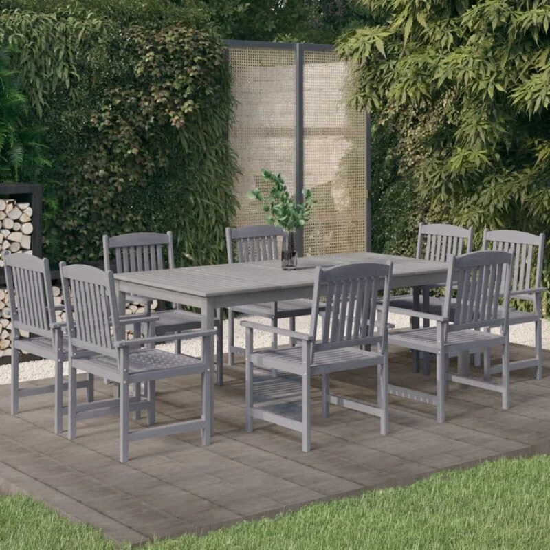 Image of VIDAXL 9 Piece Garden Dining Set Solid Wood Acacia Grey Vidaxl 8720286906323