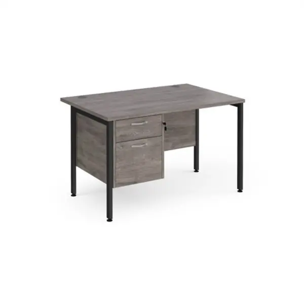 Image of Maestro 25 straight desk 1200mm x 800mm with 2 drawer pedestal - Black H-frame leg, grey oak top