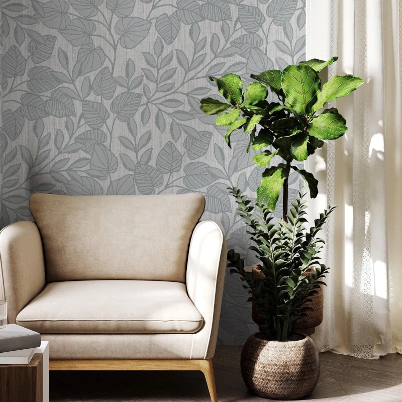 Image of Superfresco Superfresco Linden Leaf Trail Wallpaper in Blue Size: 10000mm_x_520mm Blue 10000mm_x_520mm Unisex 5011583794854