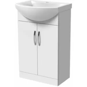 image of White Gloss Vanity Unit & Basin - 880 x 550mm