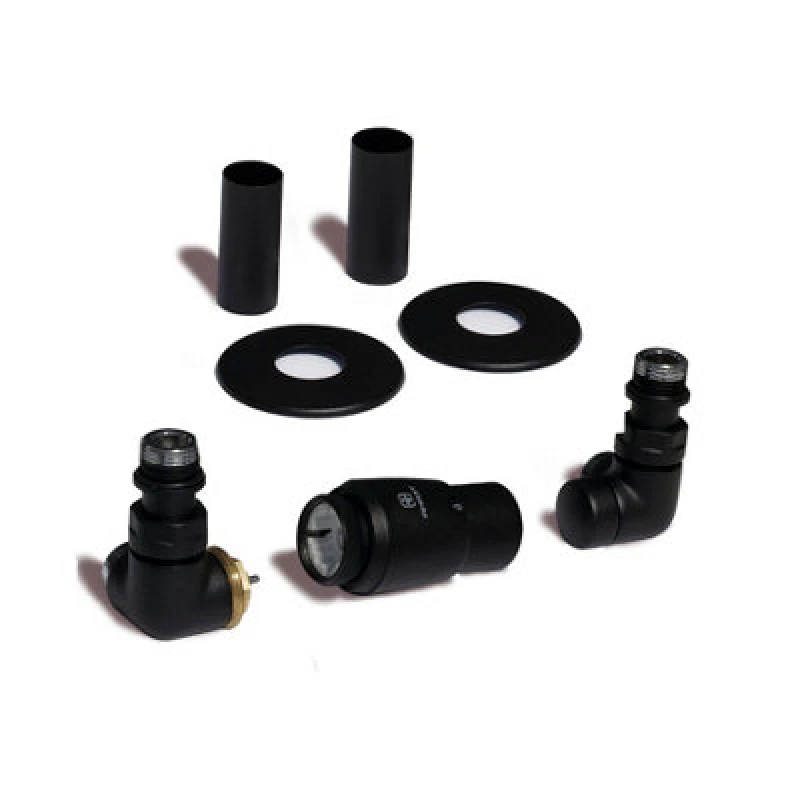 Image of Terma Vision Heban Black Left Sided Corner Radiator Valve & Lockshield (Dia)15mm X ½"