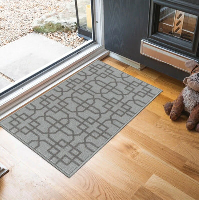 Image of Machine Washable Cubed Trellis Design Anti Slip Doormats Silver 50X80 Cm