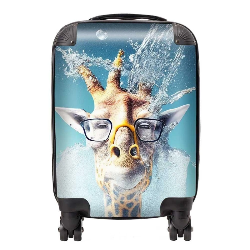 Image of Warren Reed - Designer Giraffe With Glasses Splashart Suitcase in Blue Size: Large Blue Unisex Large