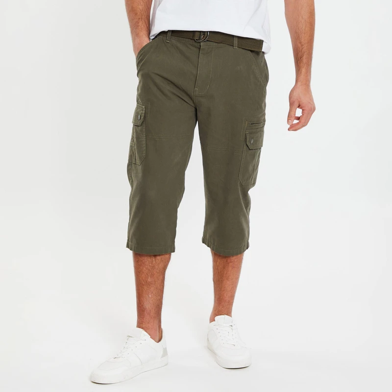 Image of Threadbare three quarterLength Belted Cargo Trousers - Green Green S