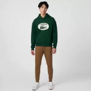 Image of Lacoste Mens Loose Fit Branded Monogram Hooded Sweatshirt Size 3 - S Green