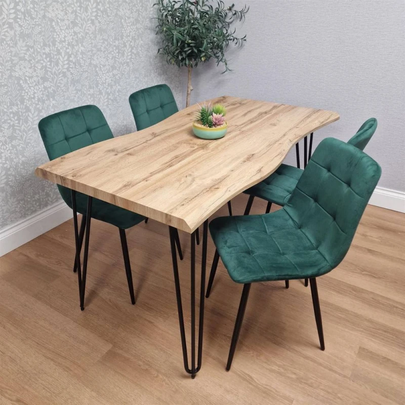 Image of KOSY KOALA Dining Table Set With 4 Green Velvet Chairs Kitchen Furniture Multicolor Unisex