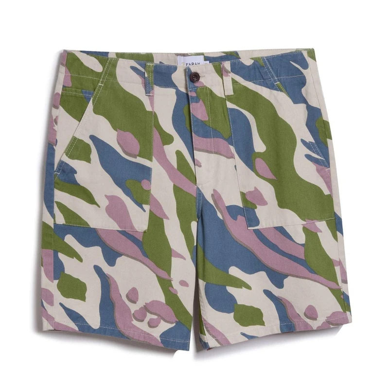 Image of Farah Sepel Patch Printed Shorts Mens - Cream Cream 28 R