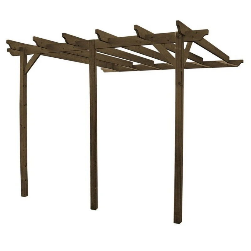 Image of Rutland County Garden Furniture Wall Mounted Garden Pergola 3 Posts - Wood - L180 X W420 X H270 Cm - Rustic Brown