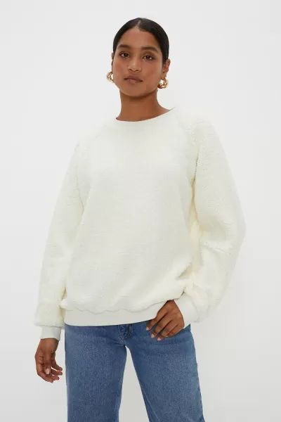 Image of Crew Neck Rib Collar Borg Sweatshirt
