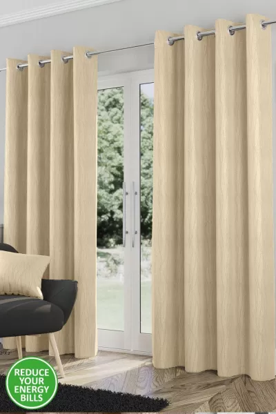 image of Enhanced Living Goodwood Bronze Thermal, Energy Saving, Dimout Eyelet Pair Of Curtains With Wave Pattern 90 X 72" (229X183Cm)