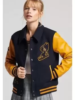Image of Superdry Mixed Varsity Bomber - Blue Size 10, Women