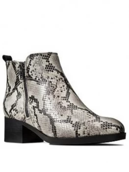 Image of Clarks Mila Sky Block Heel Leather Ankle Boot - Grey Snake