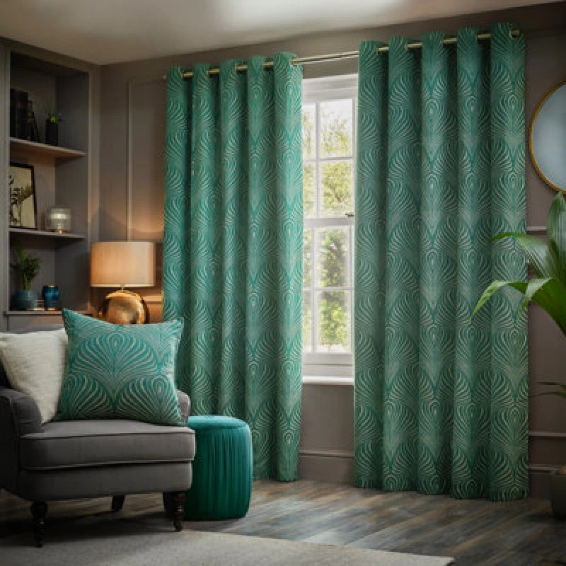 Image of Paoletti Gatsby Jacquard Eyelet Curtains - Green Green 117 x 137c