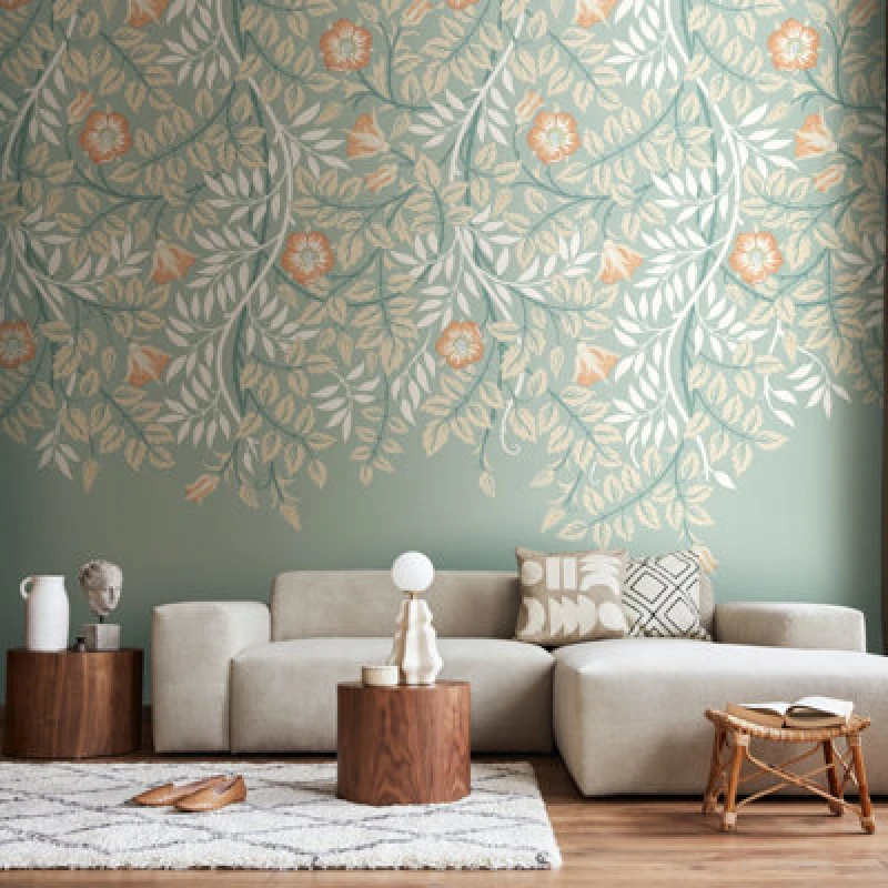 Image of Origin Murals Cascading Rosehip - Seafoam And Apricot Matt Smooth Paste The Wall Mural 300Cm Wide X 240Cm High