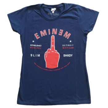 image of Eminem - Detroit Finger Womens Large T-Shirt - Blue