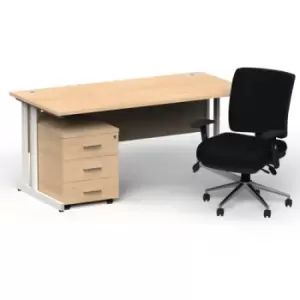 Image of Impulse 1800 x 800 White Cant Office Desk Maple + 3 Dr Mobile Ped & Chiro Med Back Black W/Arms