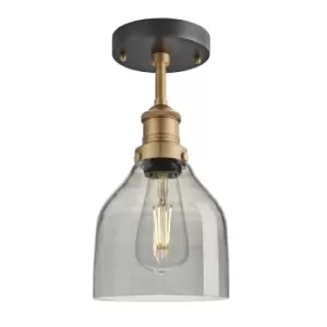 Image of Industville Brooklyn 6" Cone Flush Mount / Smoke Grey Tinted Glass and Brass Holder