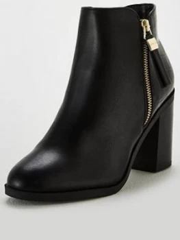 Image of OFFICE Albany Contrast Mid Block Heel Ankle Boots - Black, Size 3, Women