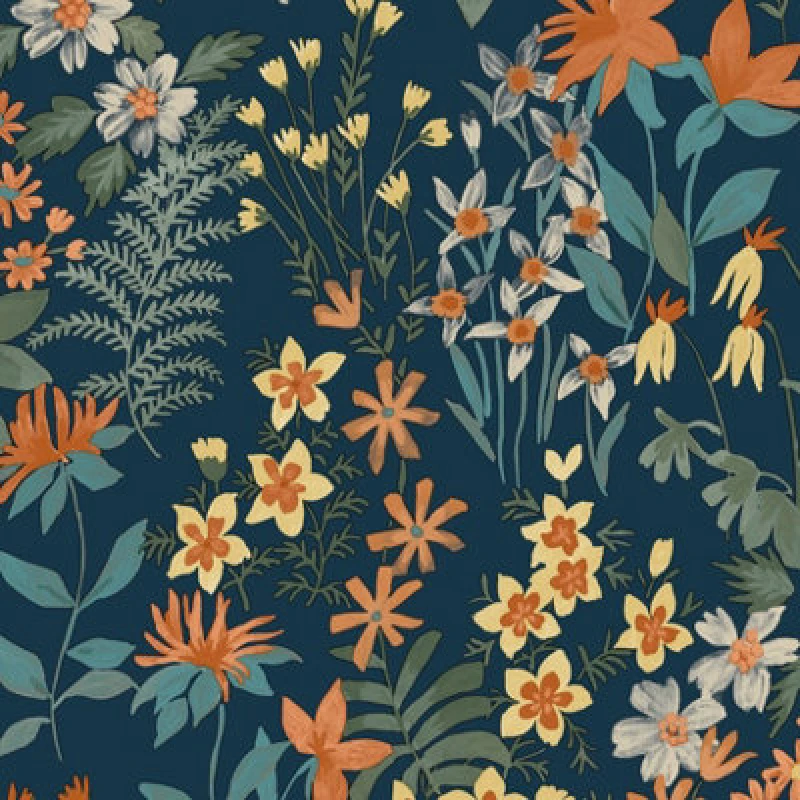 Image of Grandeco Ditsy Floral Agnala Textured Wallpaper, Navy Blue
