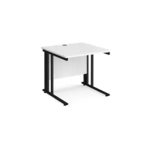 image of Office Desk 800mm Rectangular Desk With Cable Managed Leg White Tops With Black Frames 800mm Depth Maestro 25