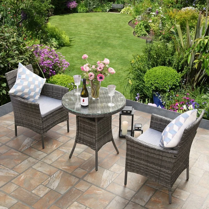 Image of RAYGAR RayGar Rattan Bistro Set 2 Seater Round Table - Grey RG0529