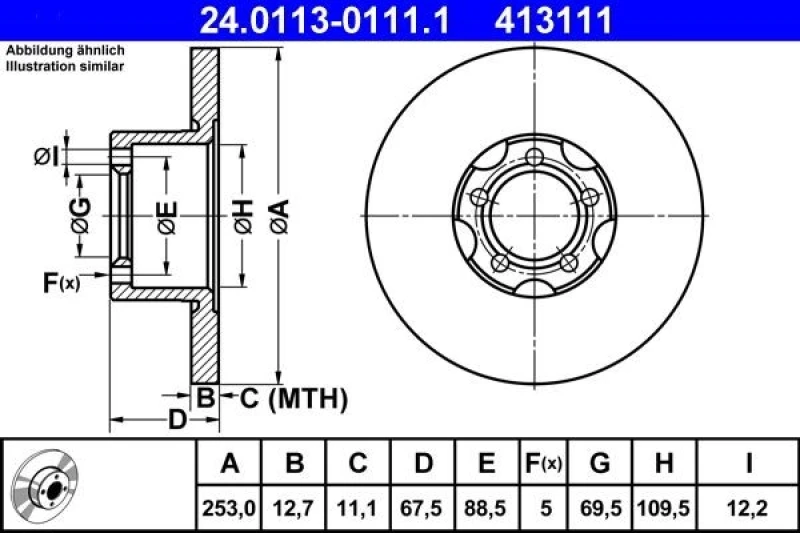 Image of ATE 24.0113-0111.1 Brake disc solid Brake Disc (82)