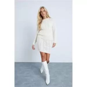 image of I Saw It First Cream Cable Knitted Jumper And Mini Skirt Set - White