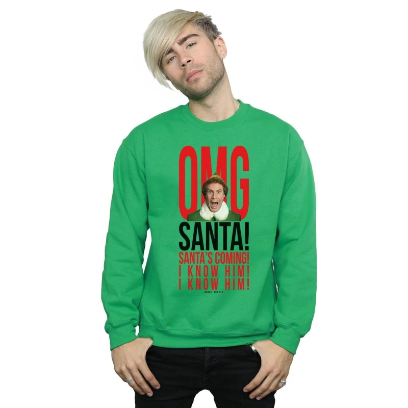 Image of Elf Elf Men OMG Santa I Know Him Sweatshirt in Green Size: Small Green S Male 5057981618545
