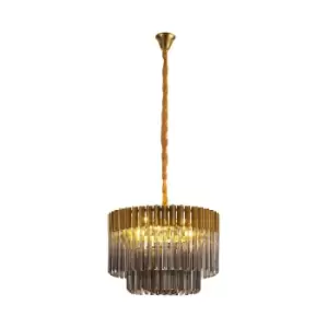 Image of Poland Ceiling Pendant Round 8 Light E14, Brass, Smoke Sculpted Glass Item Weight: 17.3kg