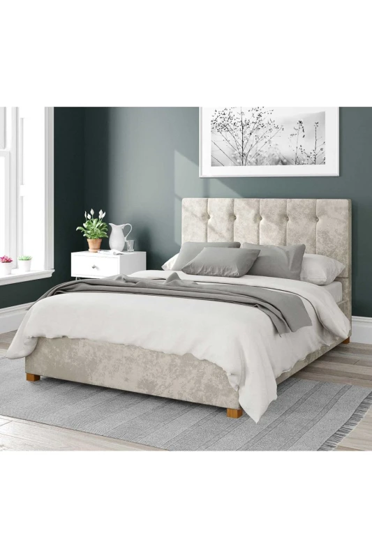 Image of Aspire Aspire Hepburn Upholstered Ottoman Storage Bed, Mirazzi Velvet Fabric in Ivory Size: Single Ivory Single Unisex 5057632166449
