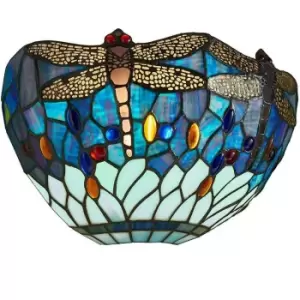 image of Tiffany Glass LED Wall Light - Dragonfly Design - Matt Black Finish - Dimmable