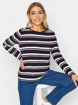 M&Co Stripe Long Sleeve Cotton T Shirt - Multi, Red, Size 20, Women