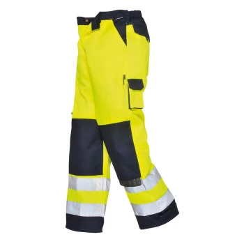 Image of Portwest Lyon Hi Vis Work Trousers Yellow / Navy 3XL 32"