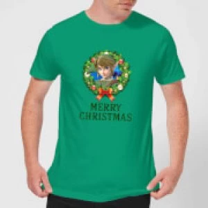 Image of Nintendo Legend Of Zelda Merry Christmas Wreath Green T-Shirt - L - Green