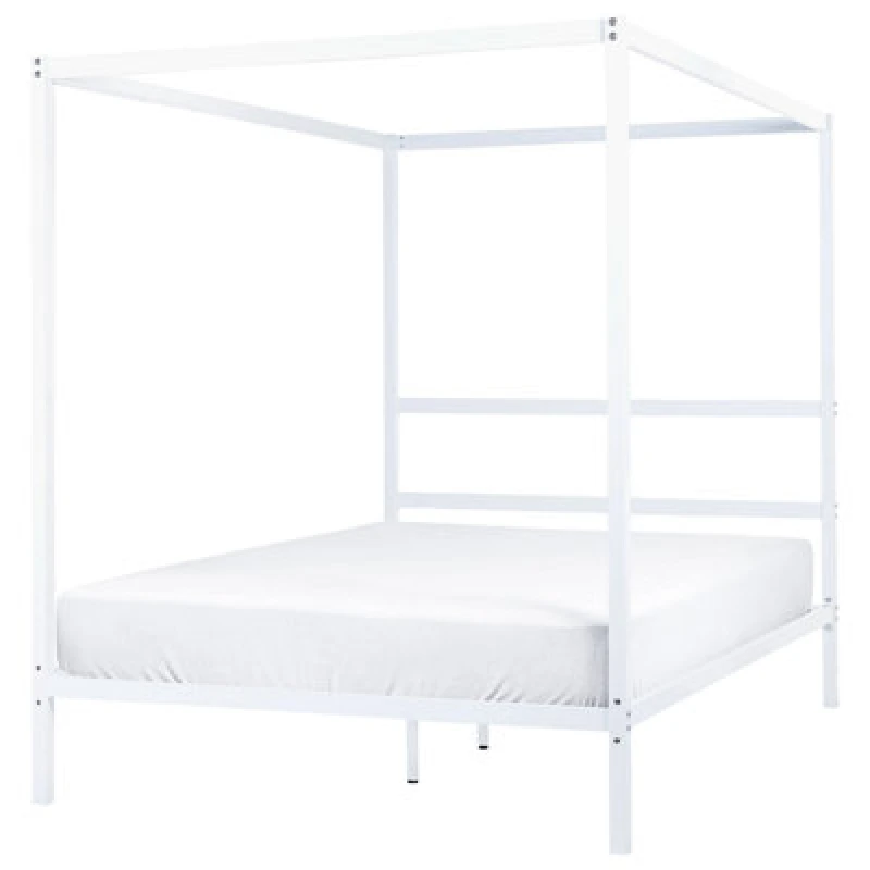 Image of Beliani Four Poster Bed Metal Lestards 140 X 200 Cm (Eu Double) White