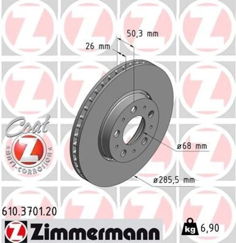 Image of ZIMMERMANN Brake disc ZIMMERMANN 610.3701.20