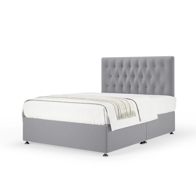 Image of Bedmaster Bedmaster Plush Velvet Divan Base And Button Headboard in Silver Size: Single Silver Single Unisex 7867871083005