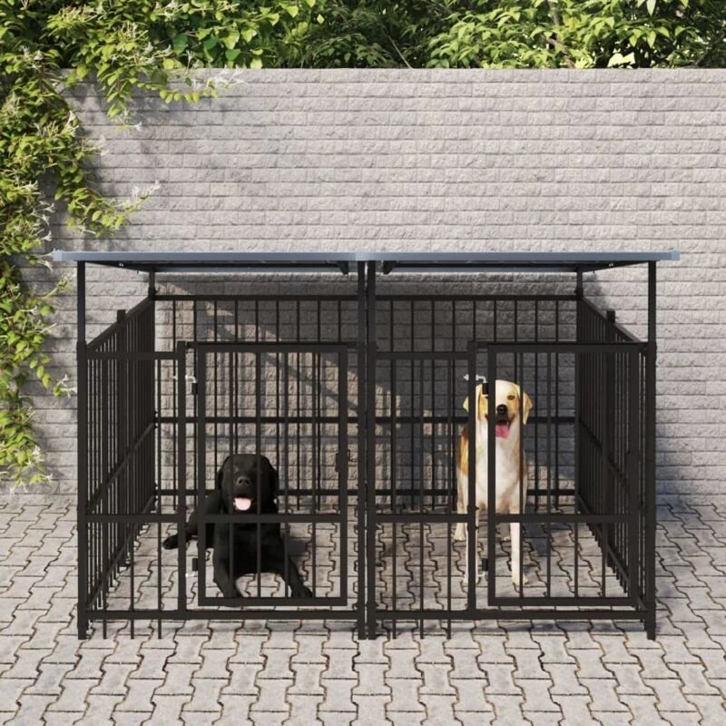 Image of VIDAXL Outdoor Dog Kennel with Roof Steel 3.75 m² Vidaxl 3124589